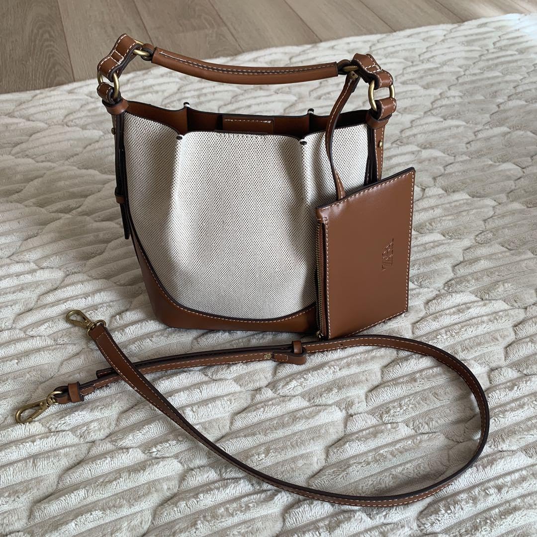 Amazon.co.jp: ZARA トップステッチ キャンバス バケットバッグ
